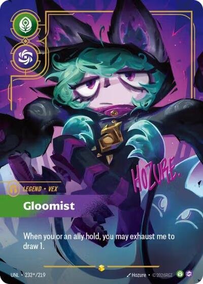 Riftbound card: 232*/219 Vex - Gloomist (Signature) from Unleashed (Showcase), front of card