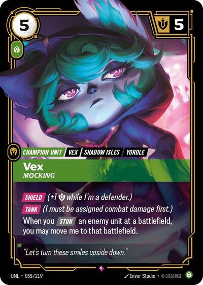 Riftbound card: Vex - Mocking 055/219 from Unleashed (Rare), front of card