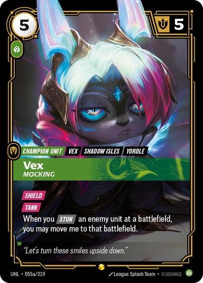 Riftbound card: Vex - Mocking (Alternate Art) 055a/219 from Unleashed (Showcase), front of card