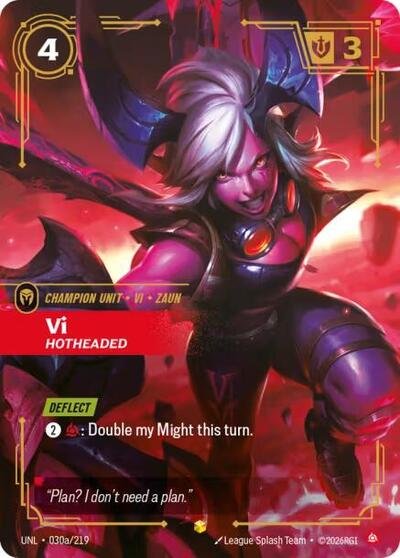 Riftbound card: Vi - Hotheaded (Alternate Art) 030a/219 from Unleashed (Showcase), front of card