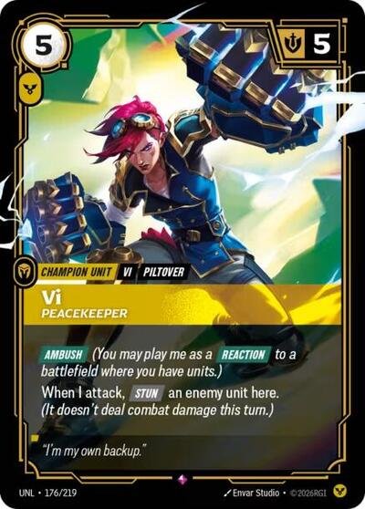 Riftbound card: Vi - Peacekeeper 176/219 from Unleashed (Rare), front of card