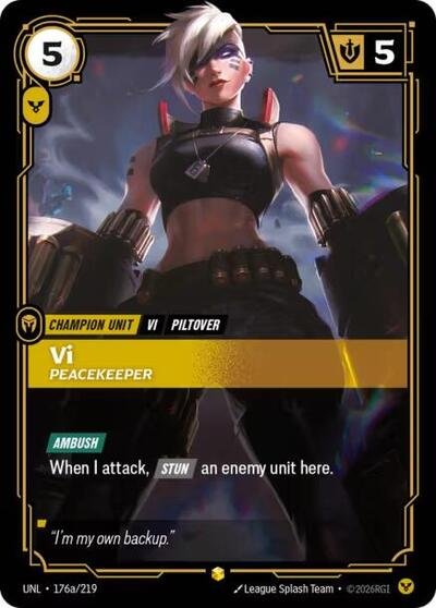 Riftbound card: Vi - Peacekeeper (Alternate Art) 176a/219 from Unleashed (Showcase), front of card
