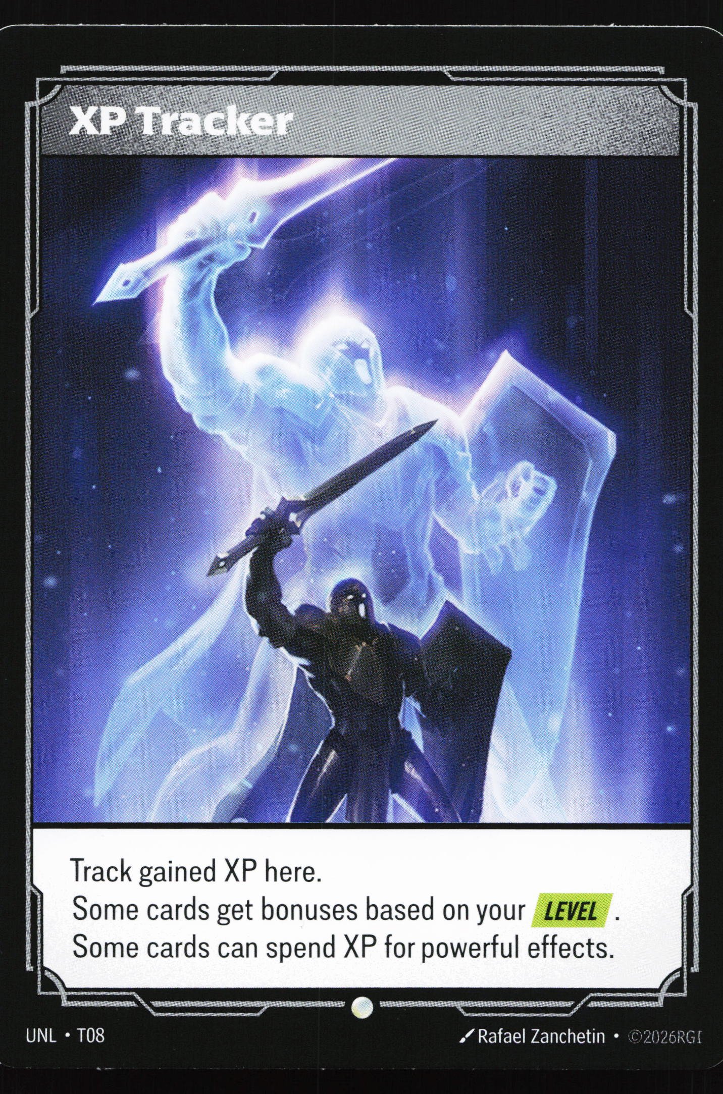 Riftbound card: T08 // T04 XP Tracker // Buff None from Unleashed, front of card