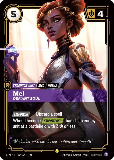 Riftbound card: Mel 110a/166 from Vendetta (Showcase), front of card