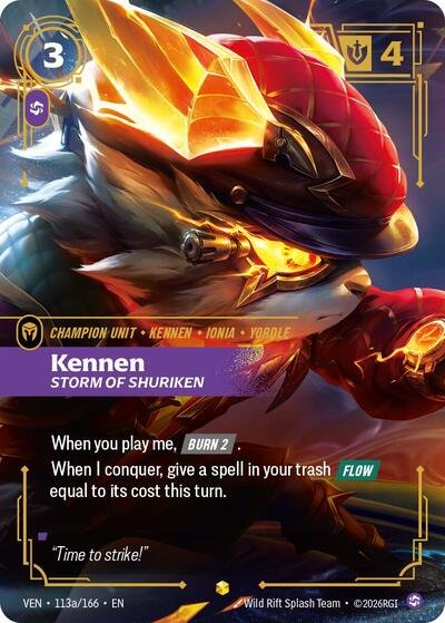 Riftbound card: Kennen 113a/166 from Vendetta (Showcase), front of card