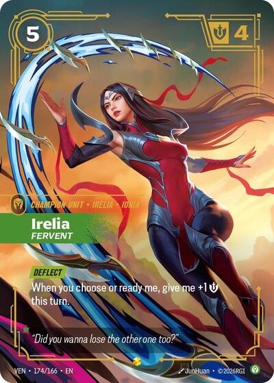 Riftbound card: Irelia 174/166 from Vendetta (Showcase), front of card