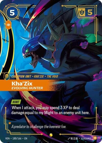 Riftbound card: Kha'Zix 180/166 from Vendetta (Showcase), front of card