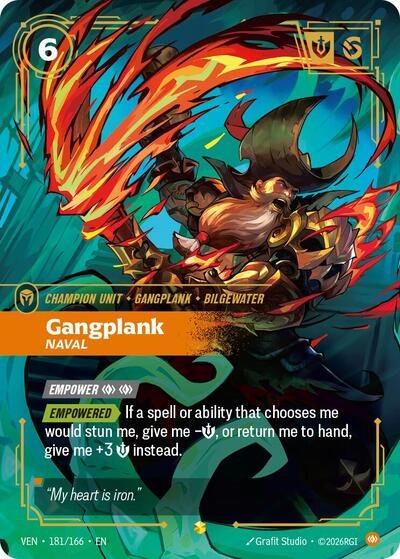 Riftbound card: Gangplank 181/166 from Vendetta (Showcase), front of card