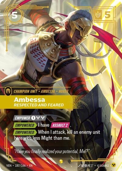 Riftbound card: Ambessa 187/166 from Vendetta (Showcase), front of card