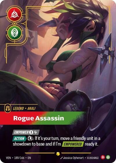 Riftbound card: Akali 189/166 from Vendetta (Showcase), front of card