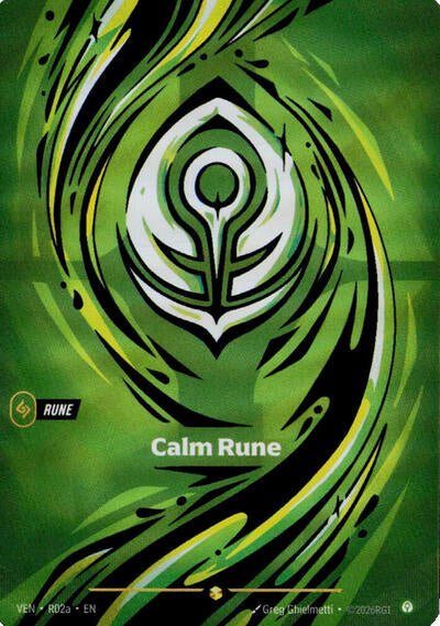 Riftbound card: R02a Calm Rune (R02a) from Vendetta (Showcase), front of card