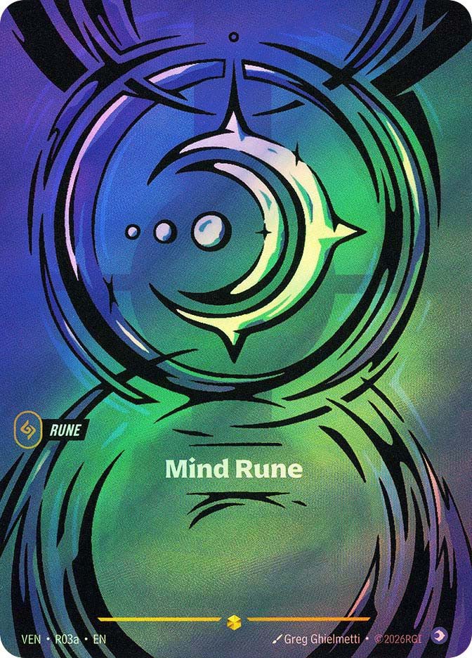 Riftbound card: R03a Mind Rune (R03a) from Vendetta (Showcase), front of card