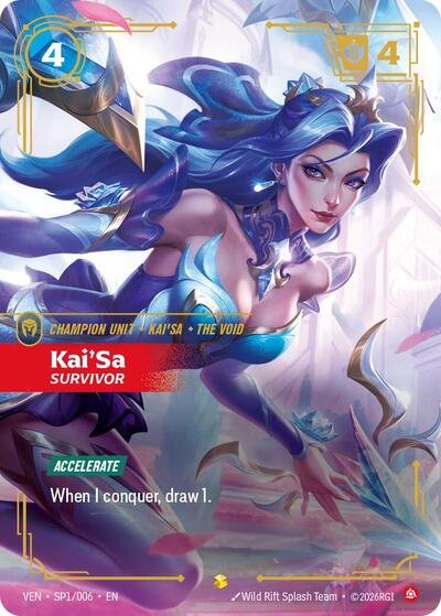 Riftbound card: Kai'Sa SP1/006 from Vendetta (Showcase), front of card