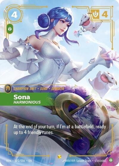 Riftbound card: Sona SP2/006 from Vendetta (Showcase), front of card