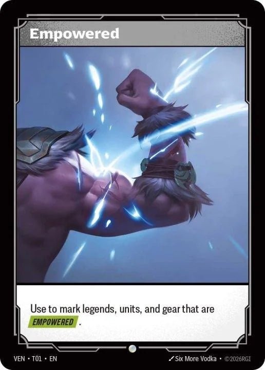 Riftbound card: T01 // T02 Empowered // Gold from Vendetta (Common), front of card