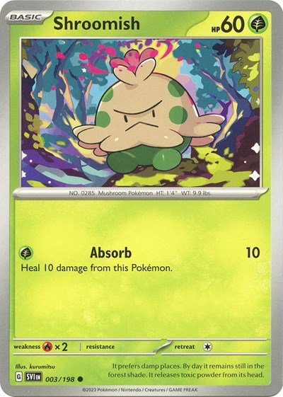 Pokémon card: Shroomish 003/198 from Scarlet & Violet base set (Common), Grass type, front of card