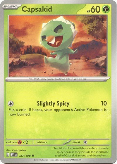 Pokémon card: Capsakid 027/198 from Scarlet & Violet base set (Common), Grass type, front of card