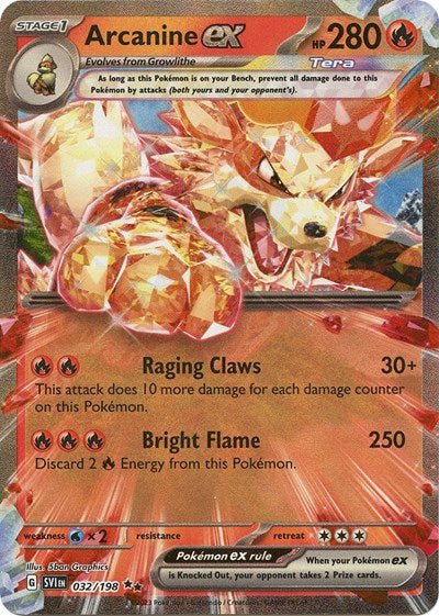Pokémon card: Arcanine ex 032/198 from Scarlet & Violet base set (Double Rare), Fire type, front of card