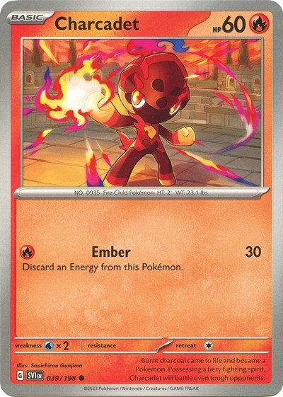 Pokémon card: Charcadet 039/198 from Scarlet & Violet base set (Common), Fire type, front of card