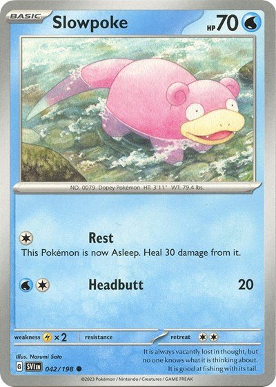 Pokémon card: Slowpoke 042/198 from Scarlet & Violet base set (Common), Water type, front of card
