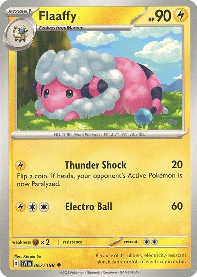 Pokémon card: Flaaffy 067/198 from Scarlet & Violet base set (Uncommon), Lightning type, front of card