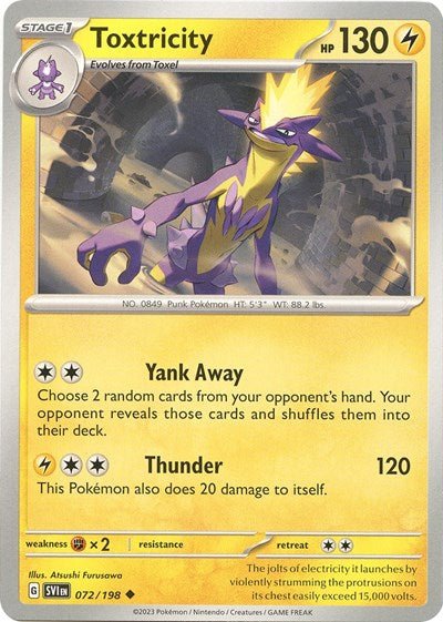Pokémon card: Toxtricity 072/198 from Scarlet & Violet base set (Uncommon), Lightning type, front of card