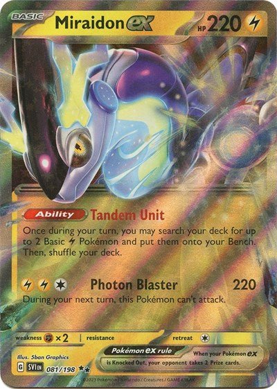 Pokémon card: Miraidon ex 081/198 from Scarlet & Violet base set (Double Rare), Lightning type, front of card
