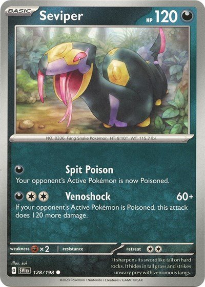 Pokémon card: Seviper 128/198 from Scarlet & Violet base set (Common), Darkness type, front of card