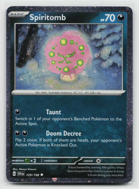 Pokémon card: Spiritomb Uncommon (Cosmos Holofoil Promo) 129/198 from Scarlet & Violet base set (Uncommon), Darkness type, front of card