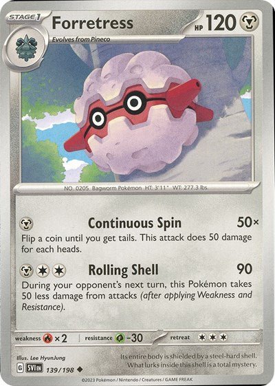 Pokémon card: Forretress 139/198 from Scarlet & Violet base set (Uncommon), Metal type, front of card