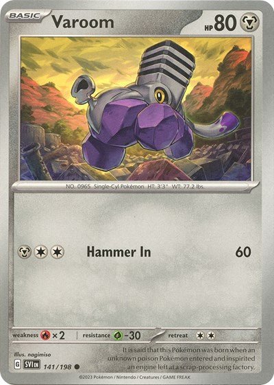 Pokémon card: Varoom 141/198 from Scarlet & Violet base set (Common), Metal type, front of card