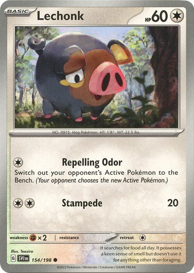 Pokémon card: Lechonk 154/198 from Scarlet & Violet base set (Common), Colorless type, front of card