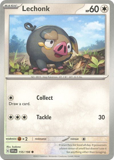 Pokémon card: Lechonk 155/198 from Scarlet & Violet base set (Common), Colorless type, front of card