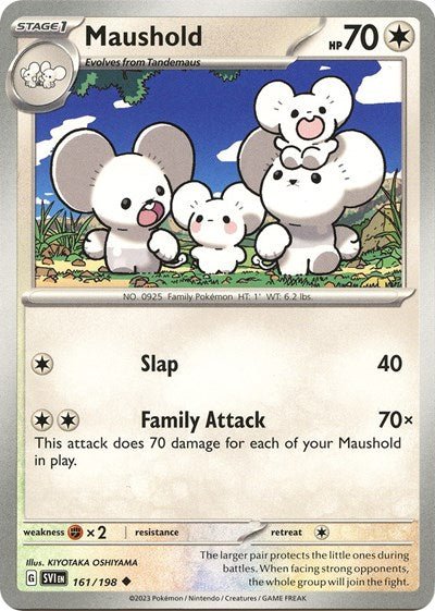 Pokémon card: Maushold 161/198 from Scarlet & Violet base set (Uncommon), Colorless type, front of card