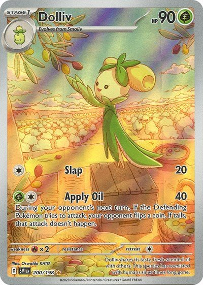 Pokémon card: Dolliv 200/198 from Scarlet & Violet base set (Illustration Rare), Grass type, front of card