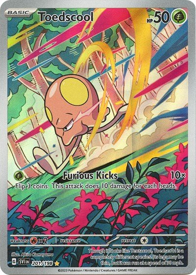 Pokémon card: Toedscool 201/198 from Scarlet & Violet base set (Illustration Rare), Grass type, front of card