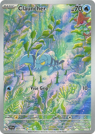Pokémon card: Clauncher 205/198 from Scarlet & Violet base set (Illustration Rare), Water type, front of card
