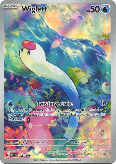 Pokémon card: Wiglett 206/198 from Scarlet & Violet base set (Illustration Rare), Water type, front of card