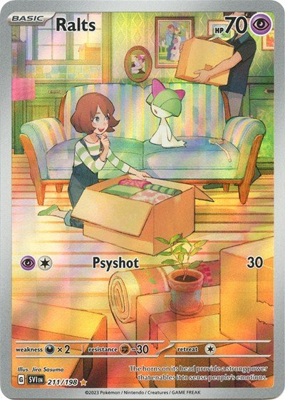 Pokémon card: Ralts 211/198 from Scarlet & Violet base set (Illustration Rare), Psychic type, front of card