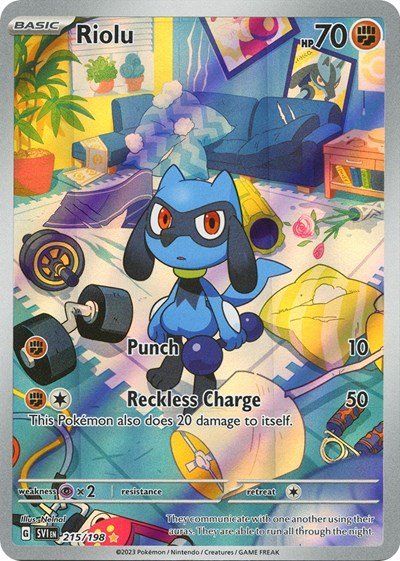 Pokémon card: Riolu 215/198 from Scarlet & Violet base set (Illustration Rare), Fighting type, front of card
