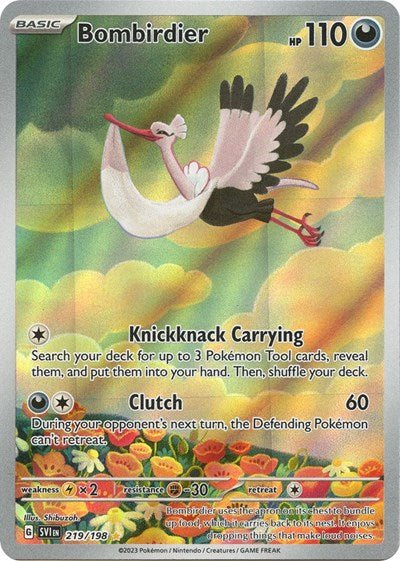 Pokémon card: Bombirdier 219/198 from Scarlet & Violet base set (Illustration Rare), Darkness type, front of card