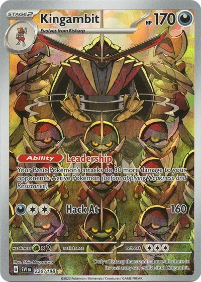 Pokémon card: Kingambit 220/198 from Scarlet & Violet base set (Illustration Rare), Darkness type, front of card