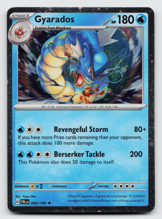 Pokémon card: Gyarados Rare (Cosmos Holofoil Promo) 043/193 from Paldea Evolved (Rare), Water type, front of card