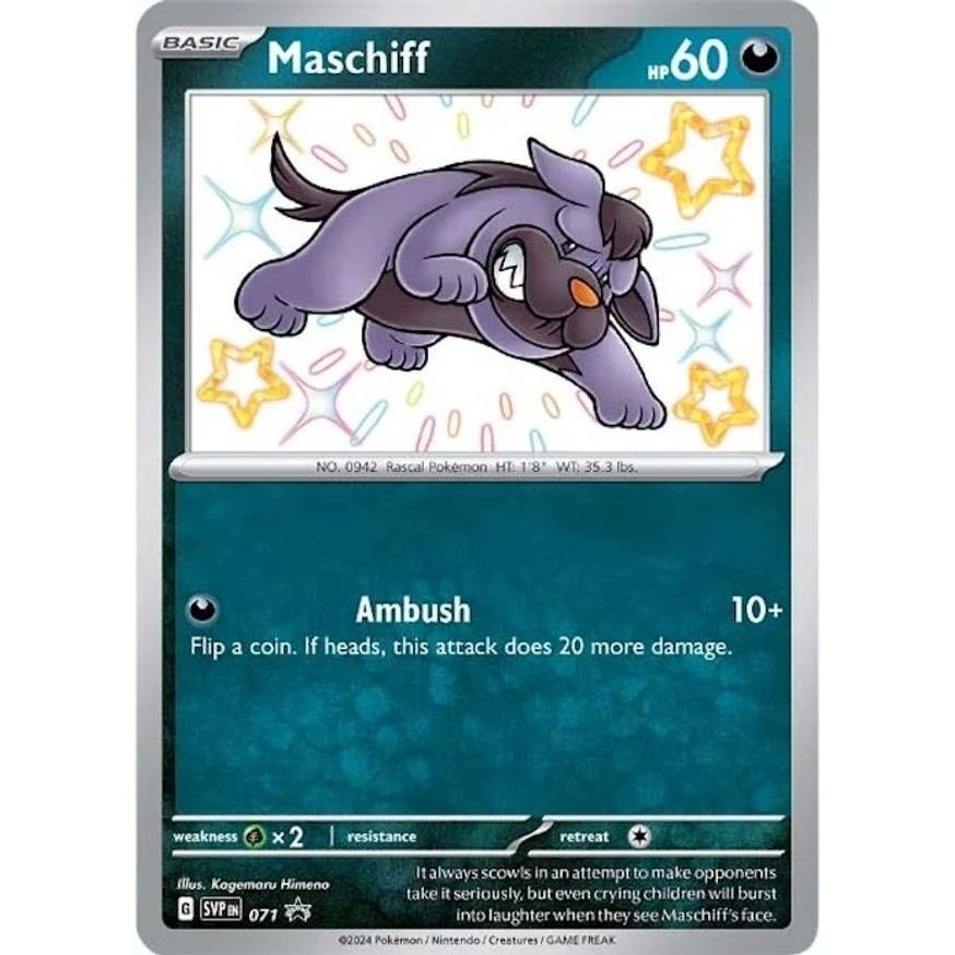 Pokémon card: Maschiff SVP071 from Paldean Fates Promo (Promo), Darkness type, front of card