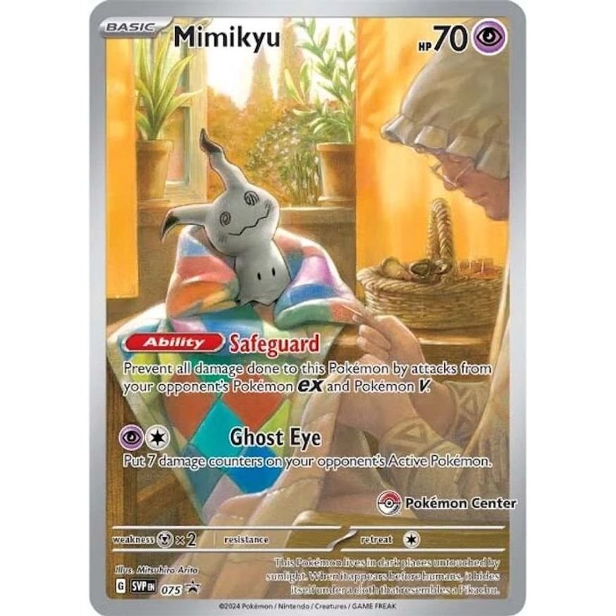 Pokémon card: Mimikyu (Pokémon Center Stamped Exclusive) SVP075 from Paldean Fates Promo (Promo), Psychic type, front of card