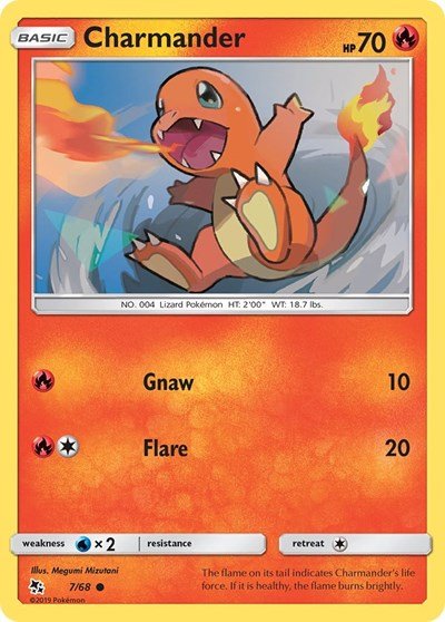 Pokémon card: Charmander 007/068 from Hidden Fates (Common), Fire type, front of card
