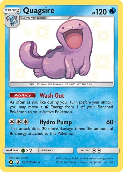 Pokémon card: Quagsire SV10/SV94 from Hidden Fates Shiny Vault (Shiny Holo Rare), Water type, front of card