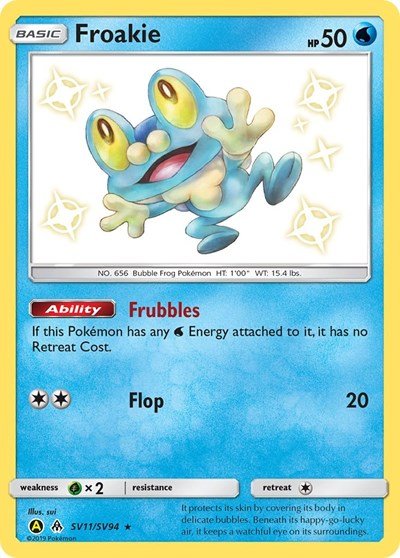 Pokémon card: Froakie SV11/SV94 from Hidden Fates Shiny Vault (Shiny Holo Rare), Water type, front of card