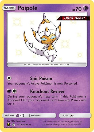 Pokémon card: Poipole SV19/SV94 from Hidden Fates Shiny Vault (Shiny Holo Rare), Psychic type, front of card