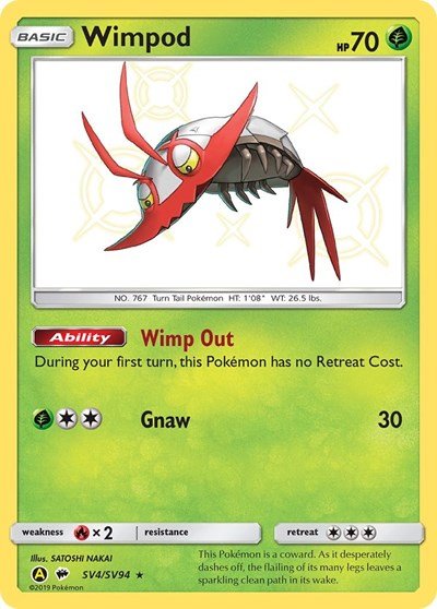 Pokémon card: Wimpod SV4/SV94 from Hidden Fates Shiny Vault (Shiny Holo Rare), Grass type, front of card